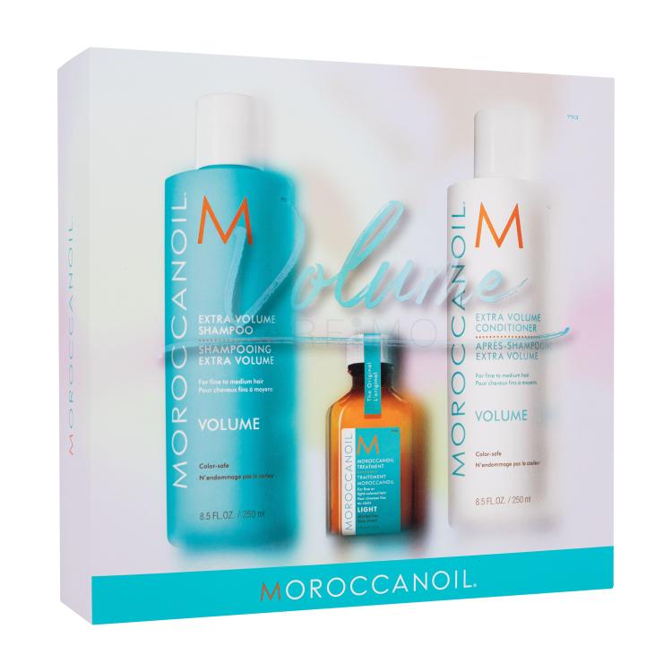 Moroccanoil Volume Set cadou Șampon Extra Volume Shampoo 250 ml + balsam Extra Volume Conditioner 250 ml + ulei pentru păr Treatment Light 25 ml + lapte de corp Body Lotion 10 m