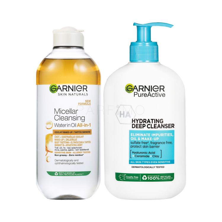 Set Apă micelară Garnier Skin Naturals Two-Phase Micellar Water All In One + Gel demachiant Garnier Pure Active Hydrating Deep Cleanser