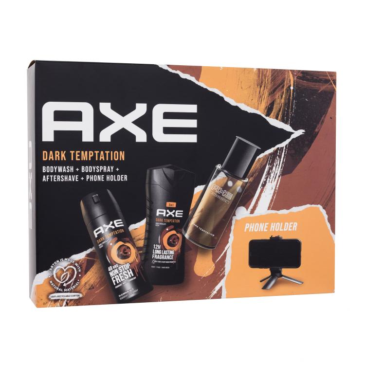 Axe Dark Temptation Set cadou Gel de duș 250 ml + deodorant 150 ml + aftershave 100 ml + suport pentru telefon