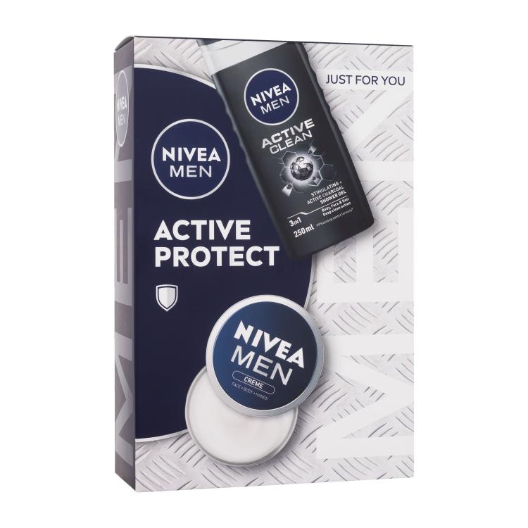 Nivea Men Active Protect Set cadou Cremă pentru față, corp și mâini Men Creme 75 ml + Gel de duș Men Active Clean 250 ml