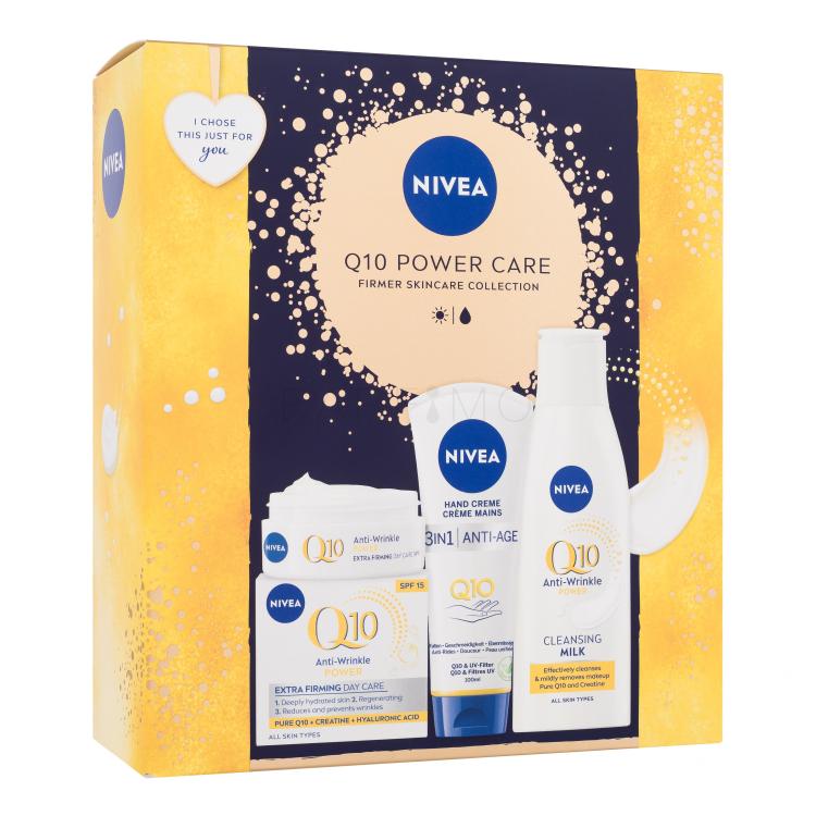 Nivea Q10 Power Care Set cadou Cremă de zi Q10 Anti-Wrinkle Power 50 ml + lapte demachiant Q10 Anti-Wrinkle Power 200 ml + cremă de mâini Q10 Anti-Age 100 ml