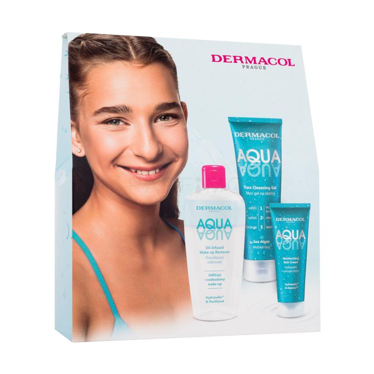 Dermacol Aqua Set cadou Cremă hidratantă pentru față Aqua Moisturizing Rich Cream 50 ml + gel de curățare pentru față Aqua Face Cleansing Gel 150 ml + demachiant bifazic Aqua Oil-Infused Make-Up Remover 200 ml