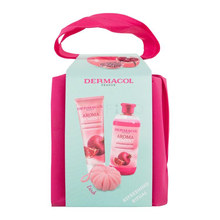 Dermacol Aroma Moment Pomegranate Power Set cadou Gel de duș Pomegranate Power 250 ml + spumă de baie Pomegranate Power 500 ml + burete de baie + trusă