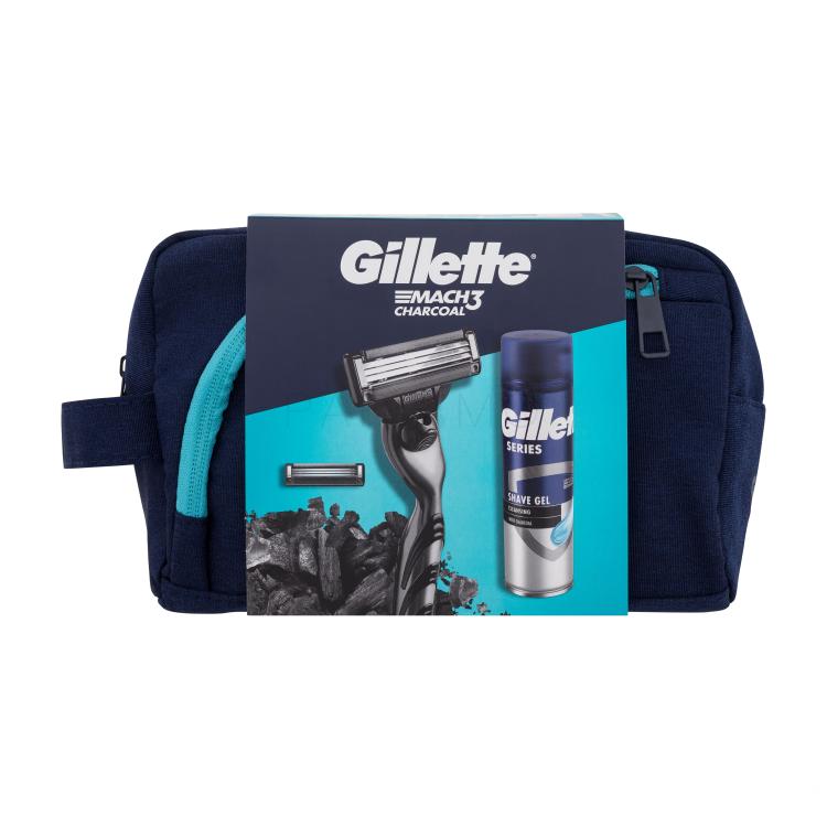 Gillette Mach3 Charcoal Set cadou Aparat de ras 1 buc. + gel de ras Series Cleansing 200 ml + cap de înlocuire 1 buc. + trusă cosmetică