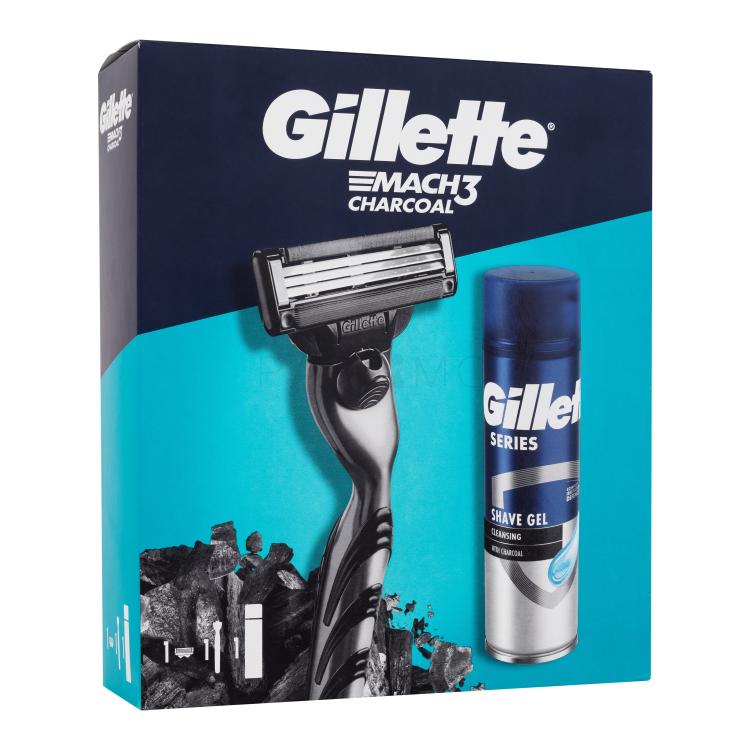 Gillette Mach3 Charcoal Set cadou Aparat de ras Mach3 Charcoal 1 buc + gel de ras Series Shave Gel Cleansing With Charcoal 200 ml