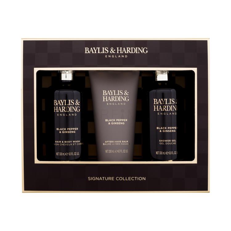 Baylis &amp; Harding For Him Black Pepper &amp; Ginseng Signature Collection Set cadou Gel de duș pentru corp și păr 300 ml + gel de duș 300 ml + balsam after shave 200 ml