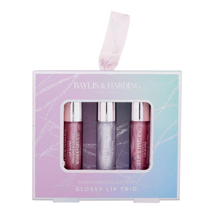 Baylis &amp; Harding Jojoba, Vanilla &amp; Almond Oil Signature Collection Glossy Lip Trio Set cadou Luciu de buze 3 x 2,5 ml