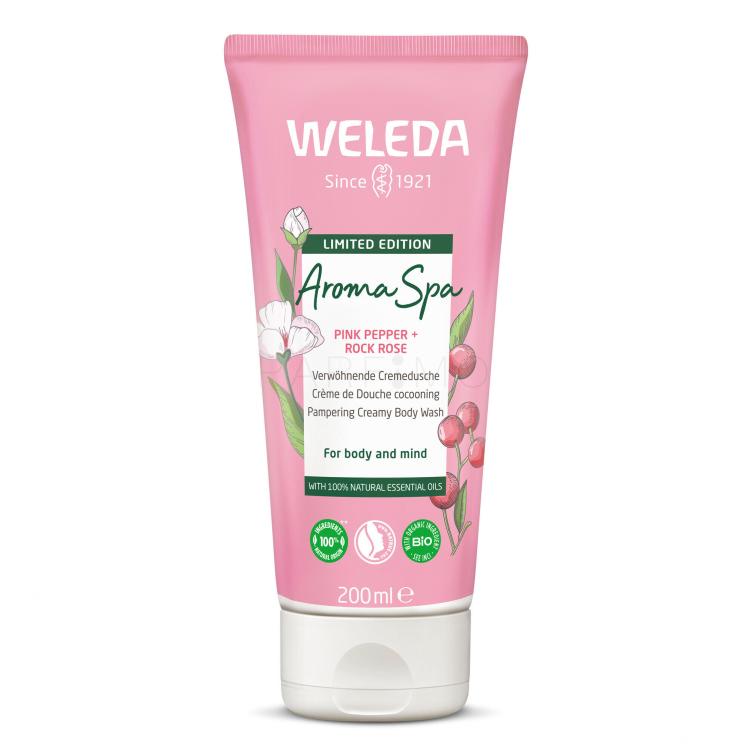 Weleda Aroma Spa Pink Pepper + Rock Rose Pampering Creamy Body Wash Cremă de duș pentru femei 200 ml