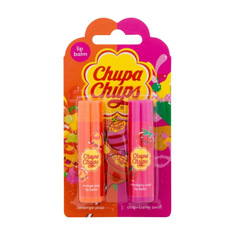 Chupa Chups Lip Balm Duo SET2 Set cadou Balsam de buze 4 g Orange Pop + Balsam de buze 4 g Strawberry Swirl