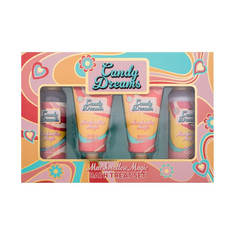 Xpel Candy Dreams Marshmallow Bath Treat Set Set cadou Gel de duș Marshmallow Magic 100 ml + exfoliant pentru corp Marshmallow Magic 50 ml + loțiune de corp Marshmallow Magic 50 ml + cremă de baie Marshmallow Magic 100 ml