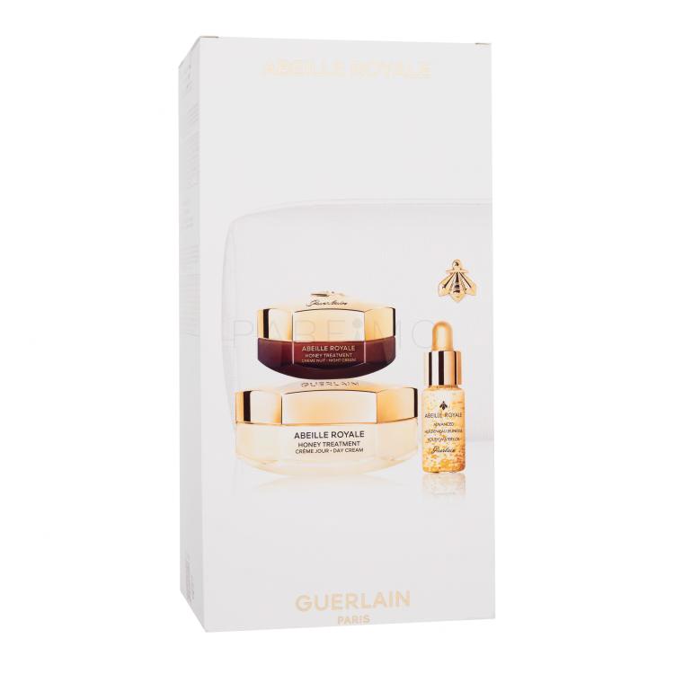 Guerlain Abeille Royale Double R Advanced Serum Age-Defying Programme Set cadou Cremă de zi pentru față Abeille Royale Honey Treatment 50 ml + cremă de noapte pentru față Abeille Royale Honey Treatment 15 ml + ulei pentru față Abeille Royale Advanced Youth Watery Oil 5 ml + trusă cosmetică