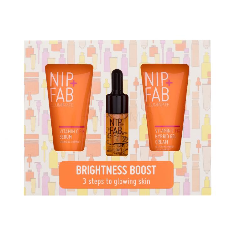 NIP+FAB Illuminate Brightness Boost Set cadou Ser facial Vitamin C Fix Serum 20 ml + gel-cremă de față Vitamin C Fix Hybrid Gel Cream 20 ml + ser facial Vitamin C Fix Concentrate Extreme 10 ml