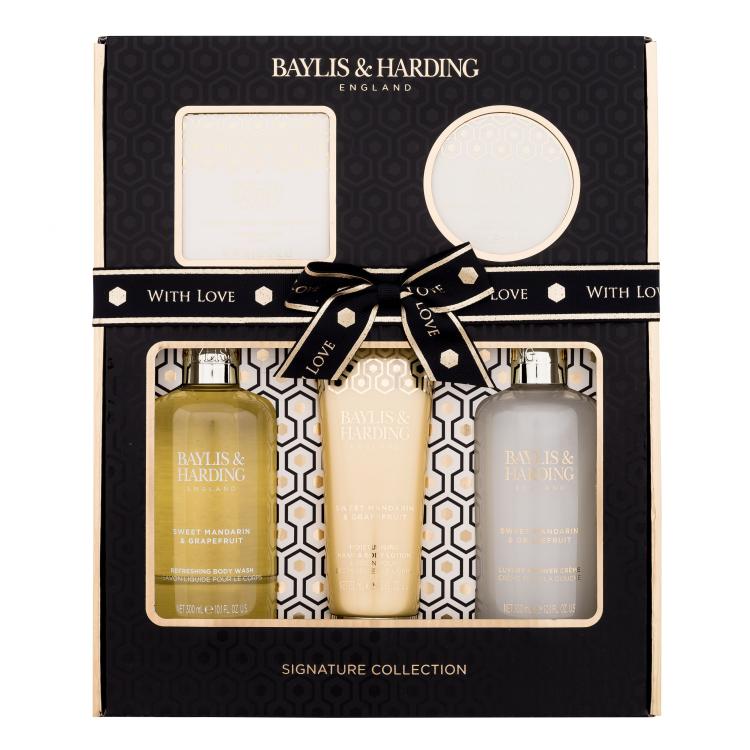 Baylis &amp; Harding Sweet Mandarin &amp; Grapefruit Signature Collection Set cadou Gel de duș 300 ml + lapte de corp 130 ml + cremă de duș 300 ml + săpun 150 g + unt de corp 100 ml Cutie cu defect