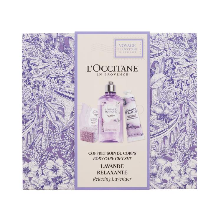 L&#039;Occitane Lavande Blanche Body Care Gift Set Set cadou Gel de duș Lavande Blanche Shower Gel 250 ml + cremă de mâini Lavande Blanche Soothing Hand Cream 30 ml + bomba de baie Lavande Blanche Bath Cube 2 x 18 g