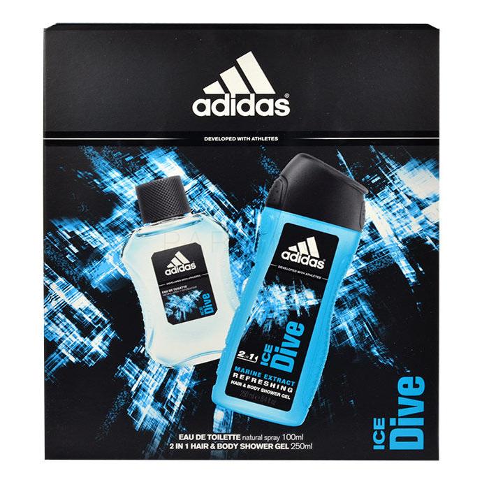 Adidas Ice Dive Set cadou apa de toaleta 100 ml + gel de dus 250 ml Cutie cu defect