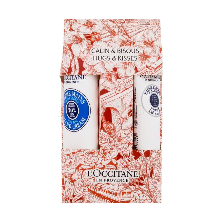 L&#039;Occitane Shea Butter Hugs &amp; Kisses Set cadou Cremă de mâini 30 ml + balsam de buze 12 ml