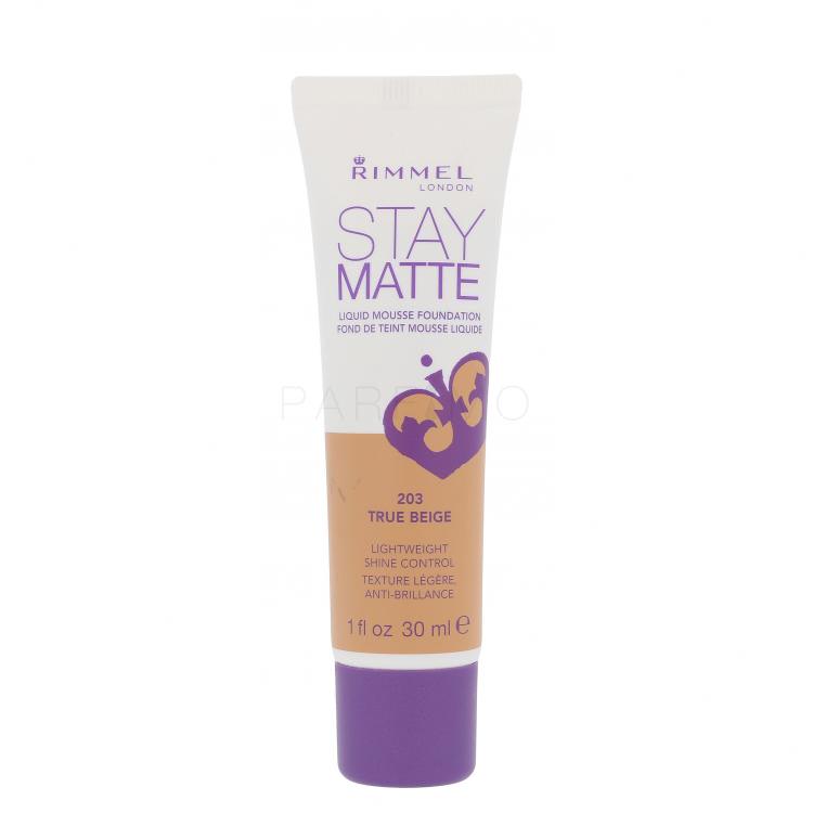 Rimmel London Stay Matte Liquid Mousse Foundation Fond de ten pentru femei 30 ml Nuanţă 203 True Beige