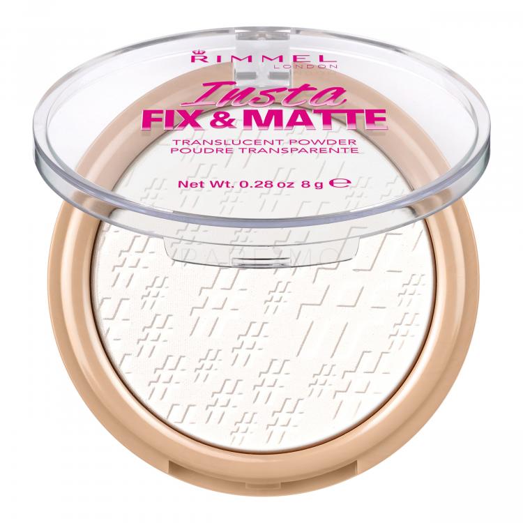 Rimmel London Insta Fix &amp; Matte Pudră pentru femei 8 g Nuanţă 001 Translucent